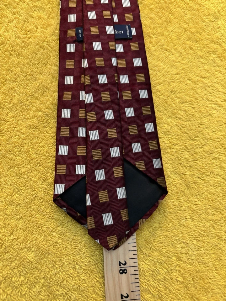 Corbata de seda tejida Stanley Blacker granate nueva sin etiquetas con cuadrados 4x55 hecha en EE. UU. Foto 4 de 4