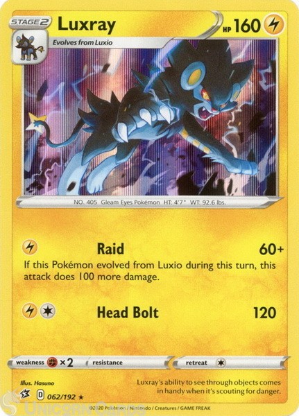 Luxray 062/192 Rare Holo Mint Pokemon Card
