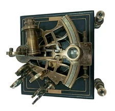 Vintage Working Marine Astrolabe & Nautical Sextant in Brass Box by J. Scott