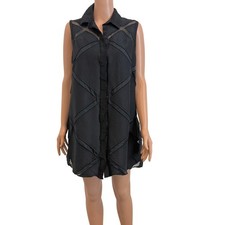 Milly 8 silk geometric sheer mesh inset mini shirtdress tunic TS 3502