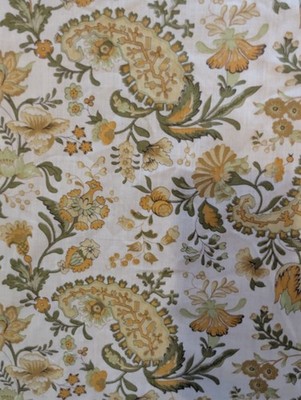 Vintage Paisley Floral Fabric Lot 2 Pieces Green Gold Boho Cottagecore Sewing