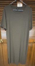 Eileen Fisher L Dark Olive Green Midi T-Shirt Dress Short Sleeve Side Slit