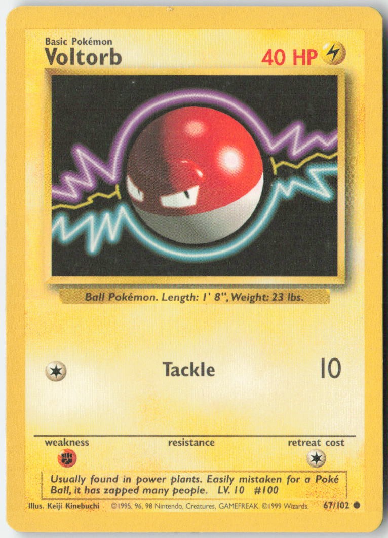 Voltorb 67/102 Common Base Set Unlimited Pokemon Moderately Played