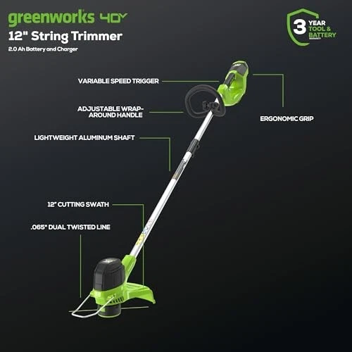 Greenworks G-MAX 40V Cordless String Trimmer and Leaf Blower Combo Pack, 2.0Ah - Image 2 of 4