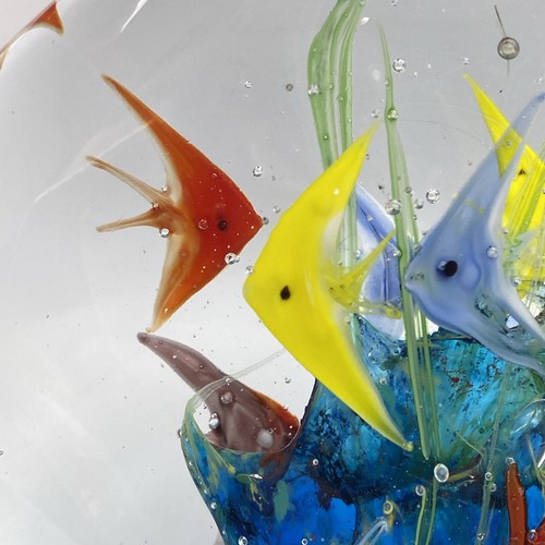 Vintage 1960s Murano Art Glass Aquarium 6 Fish, Starfish & Reef Sculpture Block - Picture 11 of 18