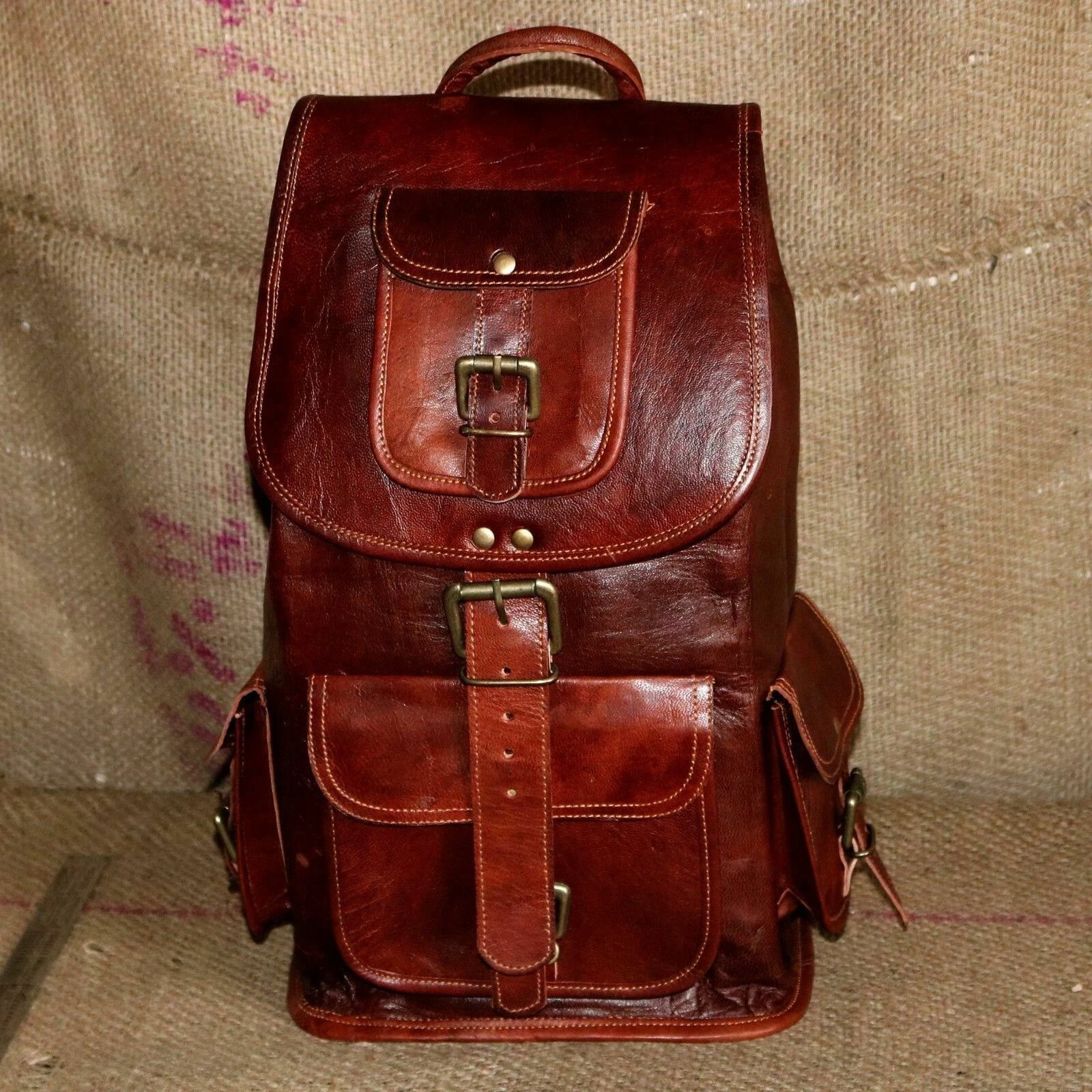 Bag Brown Rucksack Vintage Travel Laptop Handmade Leather Backpack Genuine 16''