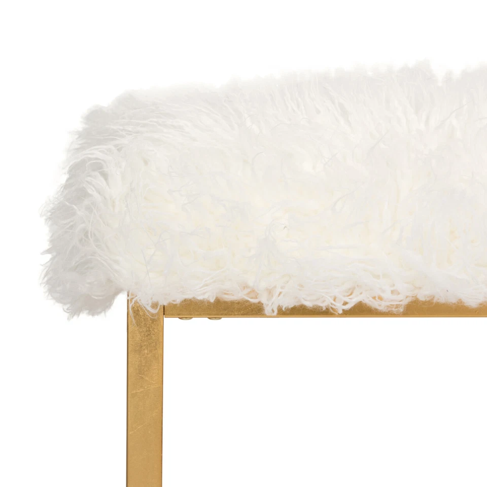 SAFAVIEH Rowan Contemporary Glam Faux Sheepskin Square Ottoman | White | - Image 4 of 4