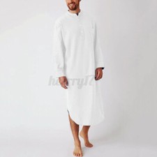 Men-Nightshirt 100%Cotton Pajamas Nightwear Kaftan Sleep Dressing Gown Tunic Top