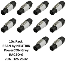 10x Pack REAN by NEUTRIK PowerCON RCAC3I-G Output 3 Conductor 6-12mm Grey NAC3F
