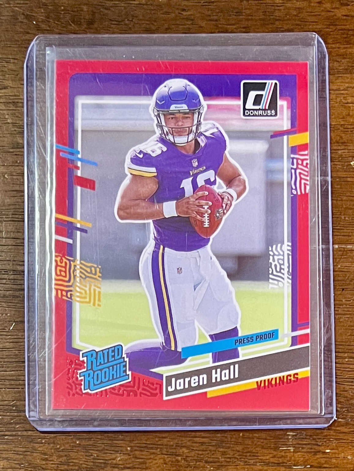 2023 Donruss Football Rated Rookie Red Press Proof Jaren Hall #367 Vikings