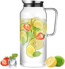 ecooe 2L Glaskaraffe Glaskrug mit Edelstahl Deckel Wasserkaraffe Glaskanne DHL