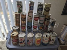 Lot of 25 Vintage Empty Beer Cans Various Brands, Tops, Material 1970s Collector