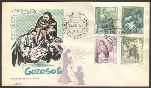 (AOP) Spain 1962 Mysteries of the Rosary GOZOSOS FDC