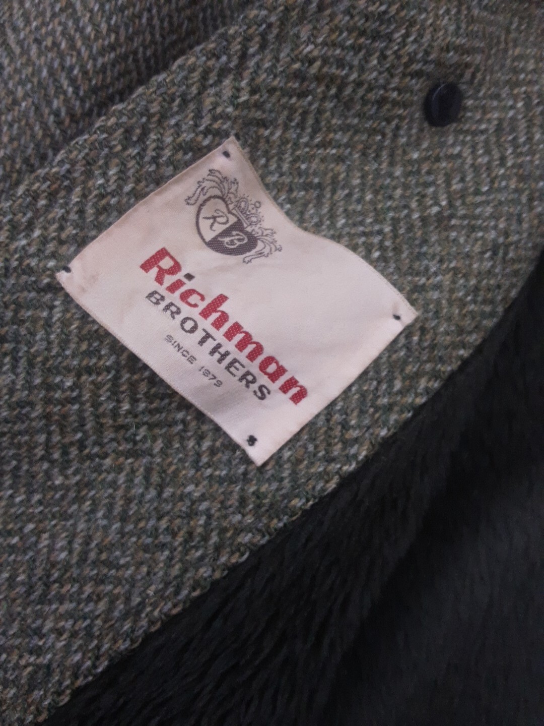 Richman Brothers Green Tweed Wool Raglan Sleeve Overcoat Vintage 