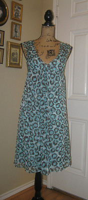 DVF DIANE VON FURSTENBERG Silk on Silk Sheer Blue Animal Print Dress ~ SZ 8 Mint