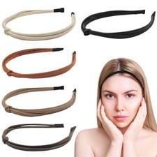 5-PCS Thin Leather Knotted Headbands Set Non-Slip Hair Bands in 5 Colors