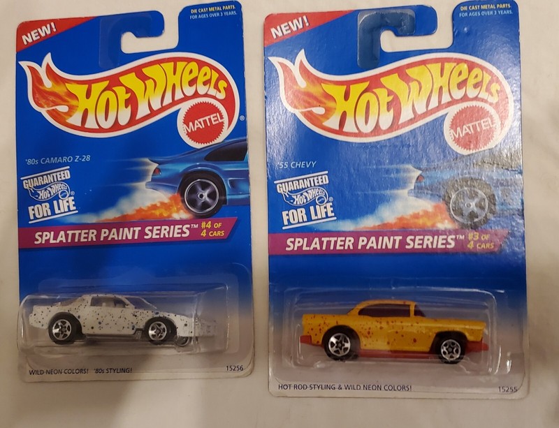 Hot Wheels 1996 Splatter Paint 55 Chevy, 80s Camaro Z-28 NIP b4