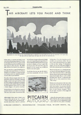 This aircraft lets you pause and think Pitcairn Autogiro ad 1931