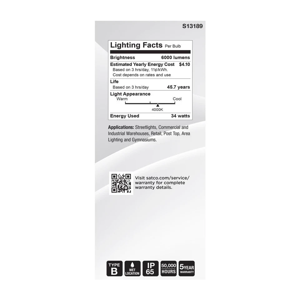 Satco S13189 - 34 Watt LED HID Replacement Bulb - 4000K - ED28  (1, 2, OR 6 PK) - Image 4 of 4