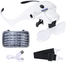 YOCTOSUN Magnifying Glasses with 4 LED Lights, Headband Magnifier with 5 Detacha