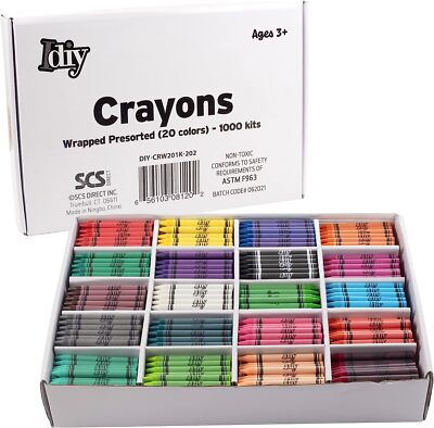 IDIY Wrapped Bulk Wax Crayons - Pre-sorted 1000ct (20 colors). ASTM Tested.