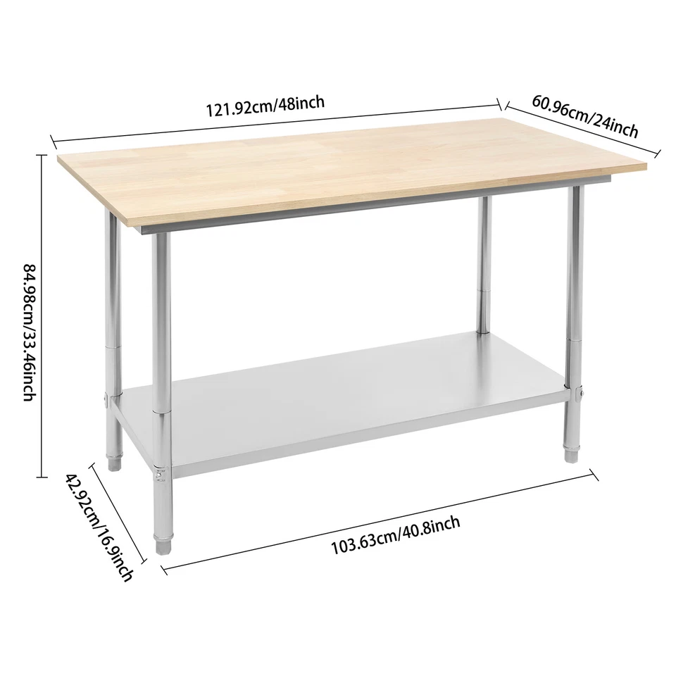 Oak Wood Top Work Table Workbench Work Table with Undershelf 500kg Load Capacity - Image 2 of 4