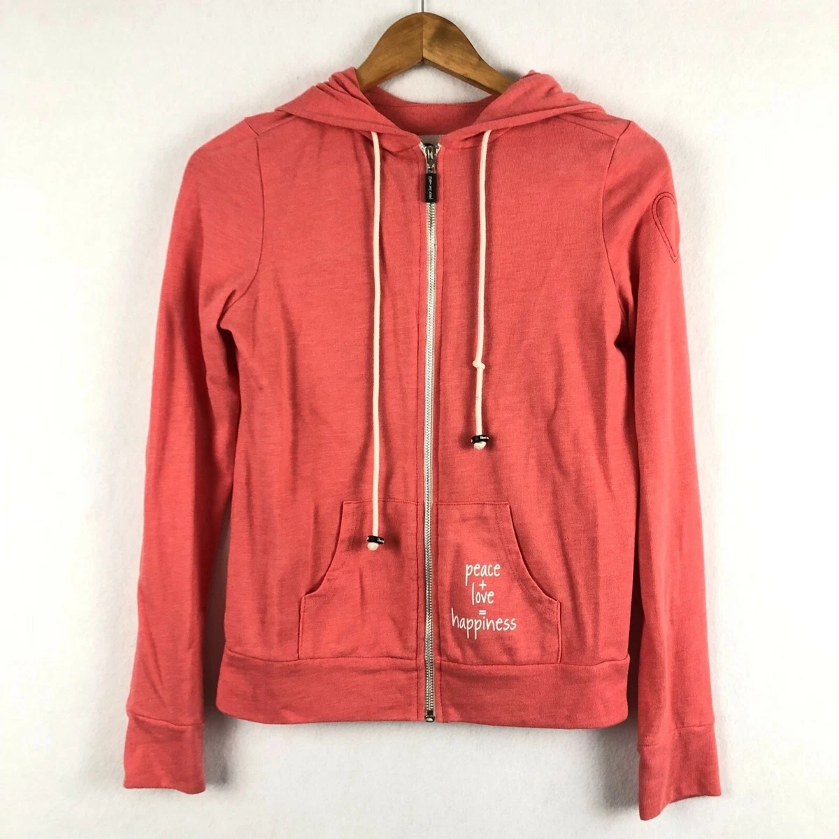 Peace Love World Women's Size Small Salmon White Full Zip Hoodie Jacket
