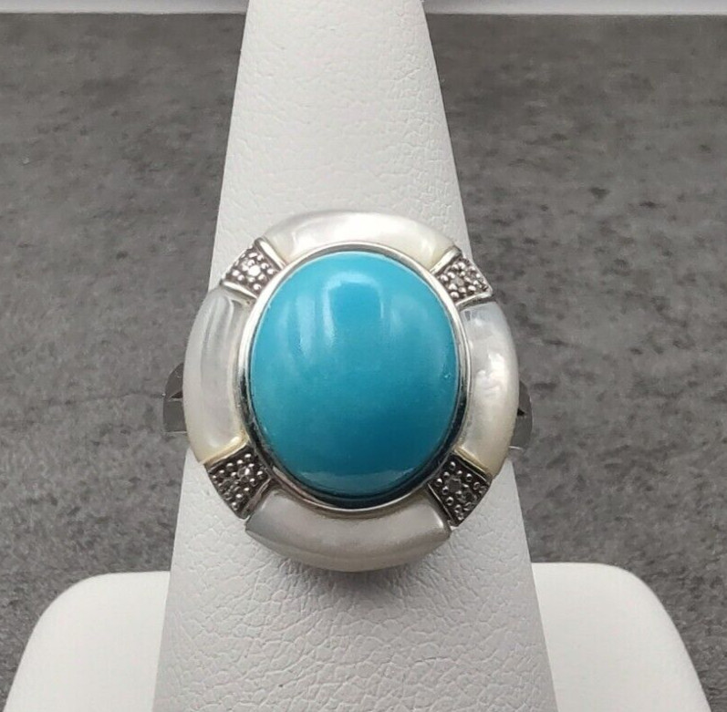 Estate Affinity Sterling Silver Turquoise Mother … - image 2