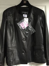 Chanel 10a Vintage Shanghai New Tags Black Camellia Leather Jacket Fr42-40 $14k