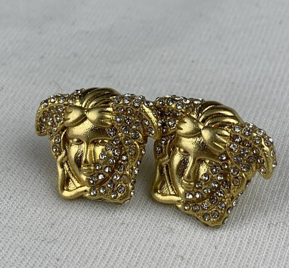 Versace Gold Medusa Queen Crystal Stud Earrings with Charming Design
