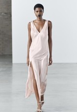 Zara New Women s Pink Satin Effect Long Backless Dress. Zw Collection. Size L