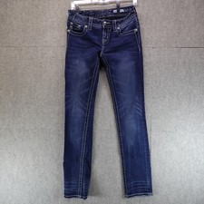 Miss Me Jeans Womens 26 Blue Signature Straight Flourish Poccket Dark Wash Denim