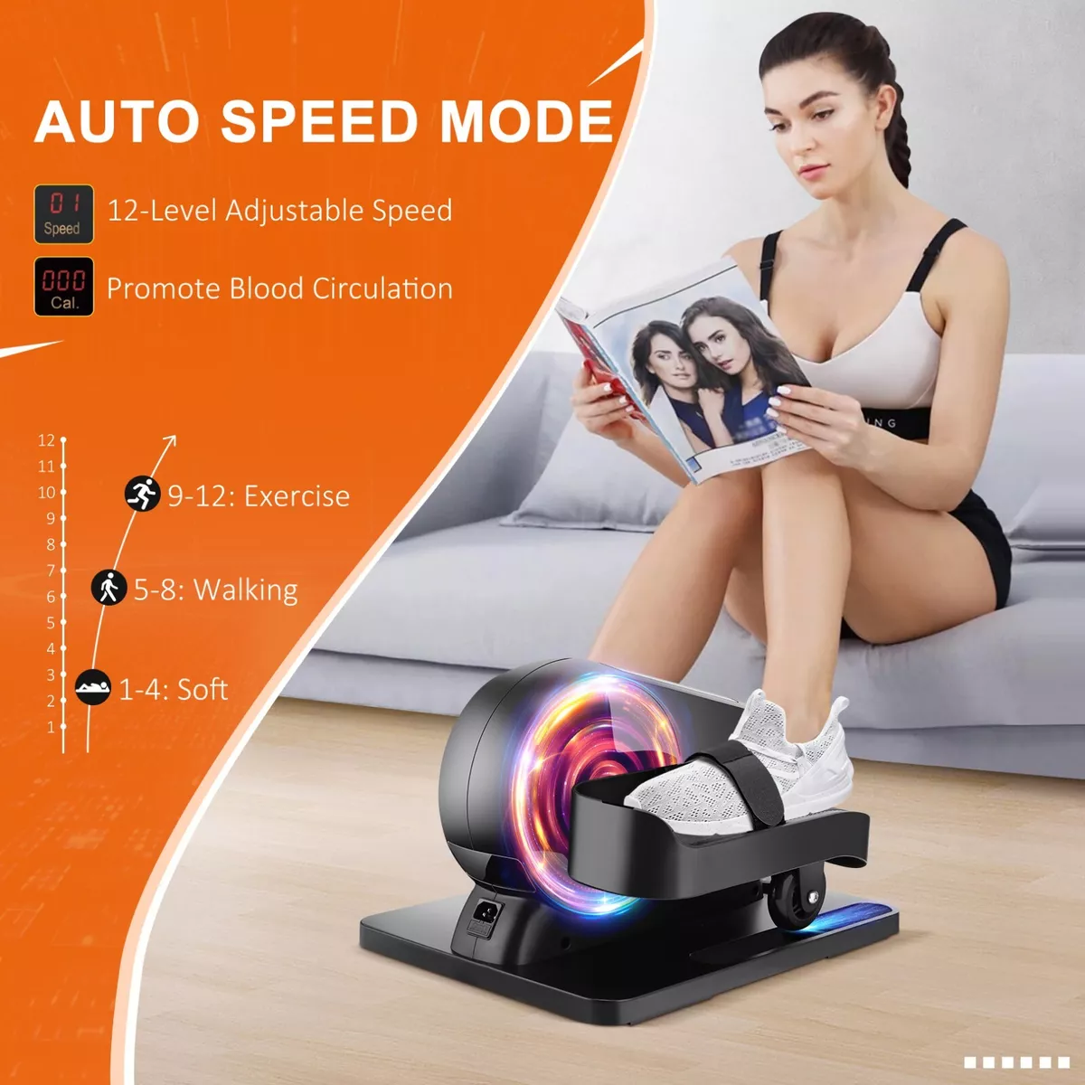 Under Desk Mini Elliptical Machine Portable Elliptical Stepper w LCD Display APP
