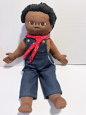 African-American soft sculpture Cabbage Patch Derrick signed coveralls 20  doll