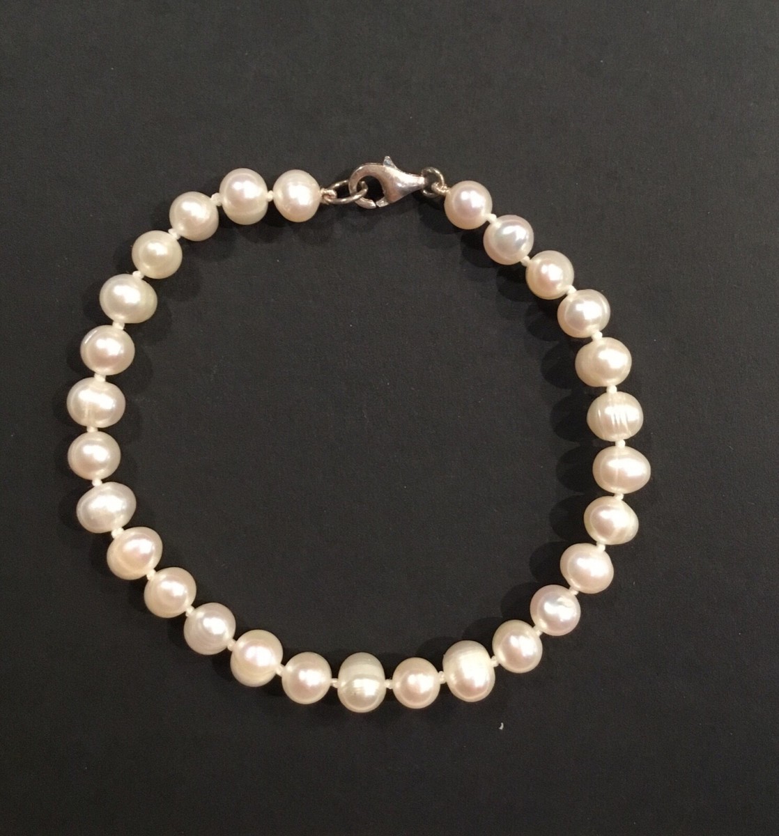 Sterling Silver 925 White Pearl Single Strand Bracelet Hand