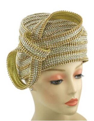 NEW Stunning CHARM NY Aqua or Gold RHINESTONE HAT CHURCH  display picture 2