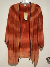 NWT WOMENS CITRON SILK ORANGE OMBRÉ KIMONO DUSTER BLOUSE W/BLACK TRIM SIZE 1X
