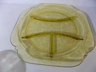 2 Vintage Yellow Amber Depression Federal Glass Divided Plates Dish