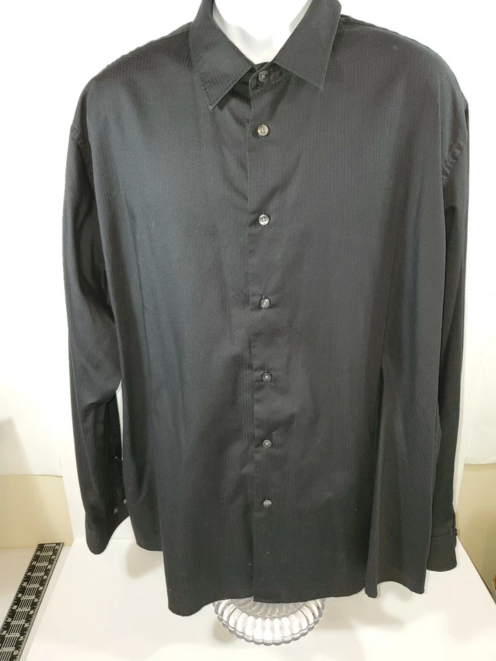 4 Van Heusen Mens Dress Shirts Lt Gray, Dark Gray, Green, Black XXL18-18.5 - Image 4 of 4