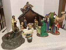 Beautiful Vntg Large Holland Mold Hand Painted 17 Piece Light Up Nativity Set