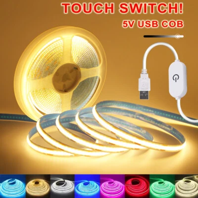 5V USB Dimmable COB LED Strip Lights Flexible Tape Kitchen DIY TV Back Lighting