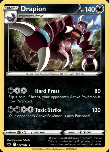 Drapion Rare SWSH01: Sword & Shield Base Set 122/202 Darkness Normal Pokemon Car