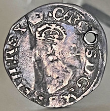 Charles I Hammered Silver Twopence / Half Groat 1635-6 mm Crown. S2831. Pierced.