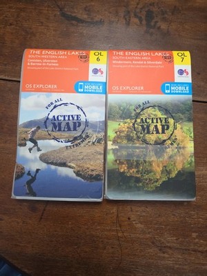 2 Maps The English Lakes SE Area & SW Area OS Explorer Active Map OL 6 & 7