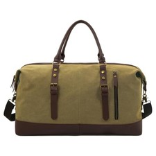 55L Canvas Duffle Bag for Men, Carry On Travel Weekender Overnight Bag Khaki