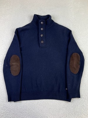 Barbour Sweater Mens Medium Navy Blue Wool Half Zip Elbow Patch Pullover Holes