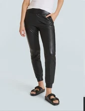 Commando Faux Leather Jogger pants w/Pockets Stretch size L (NWT) Black