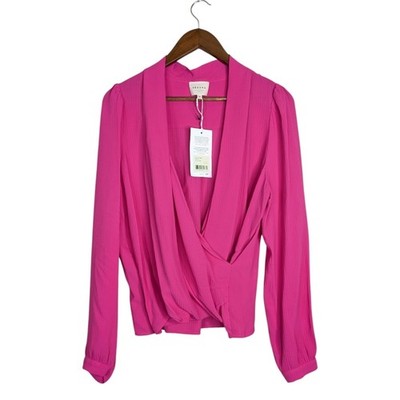 NEW Sezane Abelia Top Size 8 FR 40 Faux Wrap Rose Pink Romantic Coquette