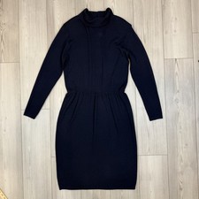 Vintage St. John by Marie Gray Women’s 14 Navy Blue Knit Sweater Dress Mock Neck
