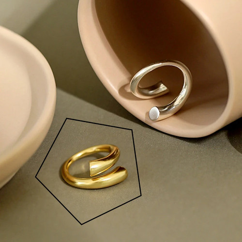 Sterling Silver Open Ring Gold Tone Geometric Asymmetric Lines Women Jewelry - Picture 79 of 87